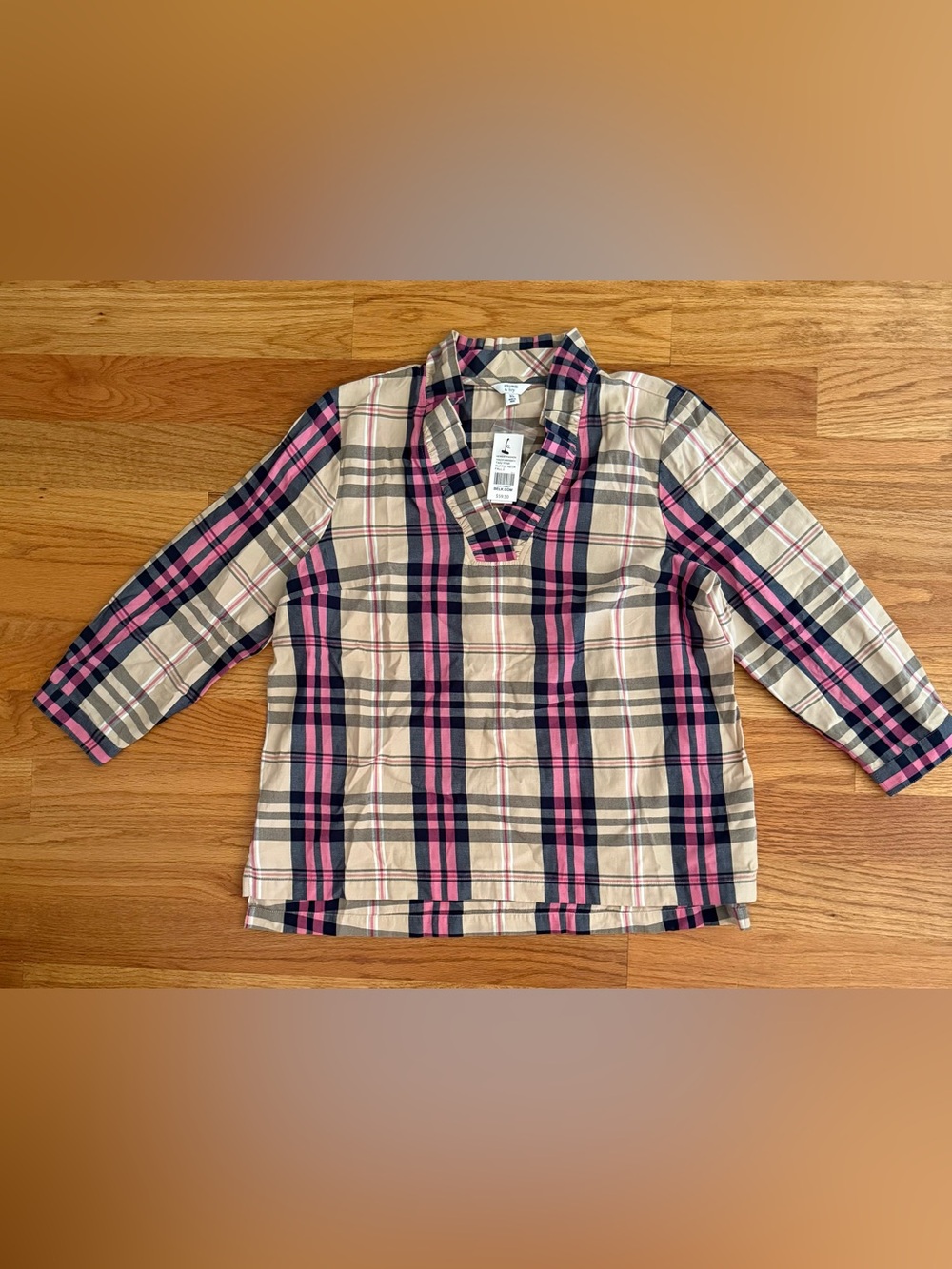 Crown & Ivy XL Plaid Popover Shirt - Pink & Navy